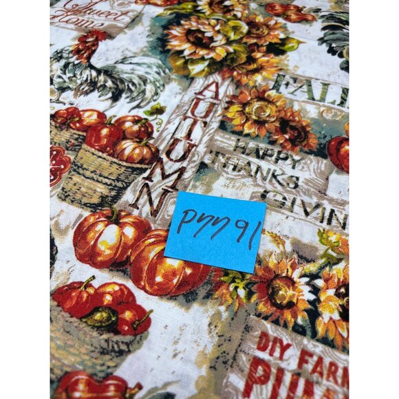 Thanksgiving-Themed Cotton Fabric 25"x44" Joann Roosters Pumpkins Sunflowers Des - Picture 12 of 12